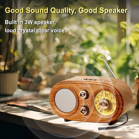 UYWGF-Oncheer Portable Retro Vintage Bluetooth Speaker Radio, FM/AM/SW 3 Band, Adjustable Antenna, Battery Powered, Support TF Card, USB Playing Music, Home Decor Gifts for Friends Family -Brown Colo