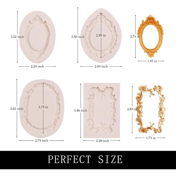 UYWGF-Picture Frame Fondant Molds, 4 Packs Vintage Baroque Mirror Silicone Molds for Chocolate Resin Clay Cake Decorating