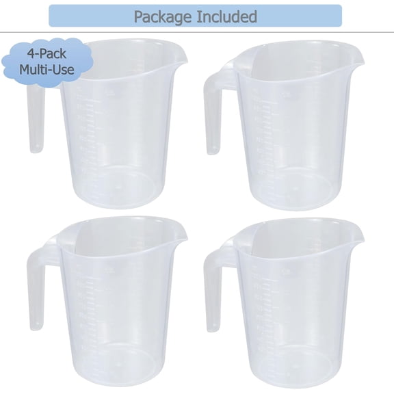 UYWGF-Plastic Measuring Pitcher Cups with Spout and Measurement Scale for Kitchen Baking, Cooking, Mixing & Measuring (1000ml * 4)