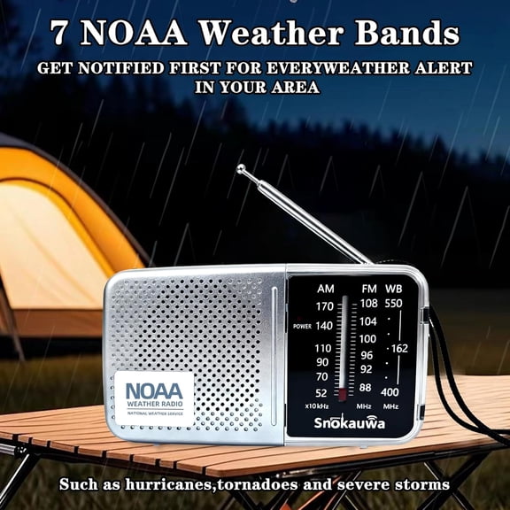 UYWGF-Portable AM FM Transistor Radio Battery Operated, NOAA Weather Radio with Loud Speaker, Headphone Jack, 2 AA Batteries, Excellent Reception, for Everyday Carry Essential, Travel, Storms