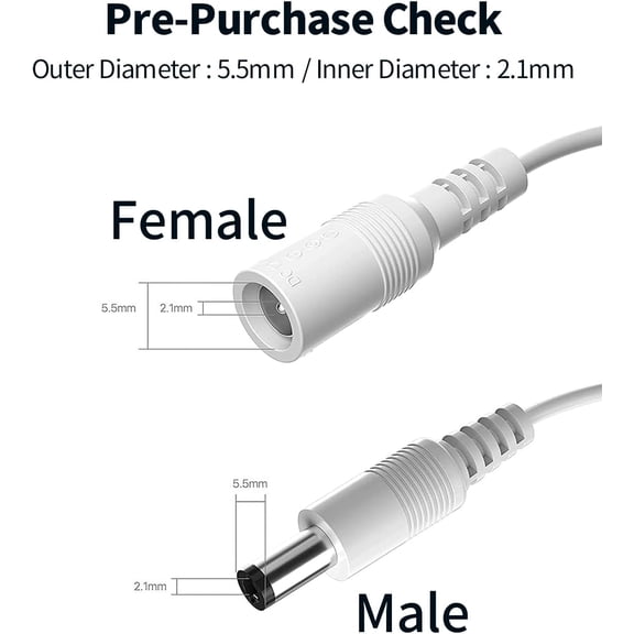 UYWGF-Power Extension Cable 10M 33Ft 2.1mm x 5.5mm Compatible with 12V DC Adapter Cord for CCTV Security Camera System NVR DVR and Standalone IP Camera(White)