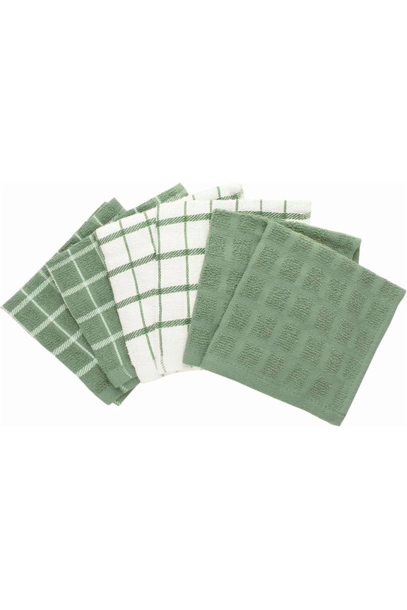 -Premium Terry Check Kitchen Dish Cloths, 6-Pack, Juniper