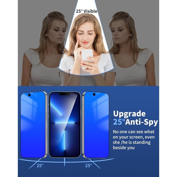 UYWGF-Privacy Screen Protector for iPhone 13 Pro / for iPhone 13 / for iPhone 14, Tempered Glass Film with Easy Installation Frame 2 Pack True 25 Anti Spy Anti-Blue Light Eye Protection 9H Hardness