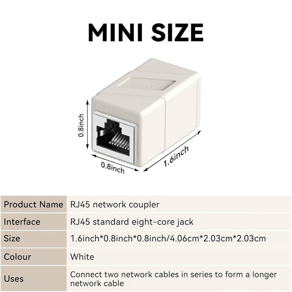 UYWGF-RJ45 Coupler, 10 Pack Ethernet Adapters Female to Female, 8-Pin Modular Straight Through Network Connectors for Cat8/Cat7/Cat6/Cat6a/Cat5e/Cat5 Ethernet Cable(White)