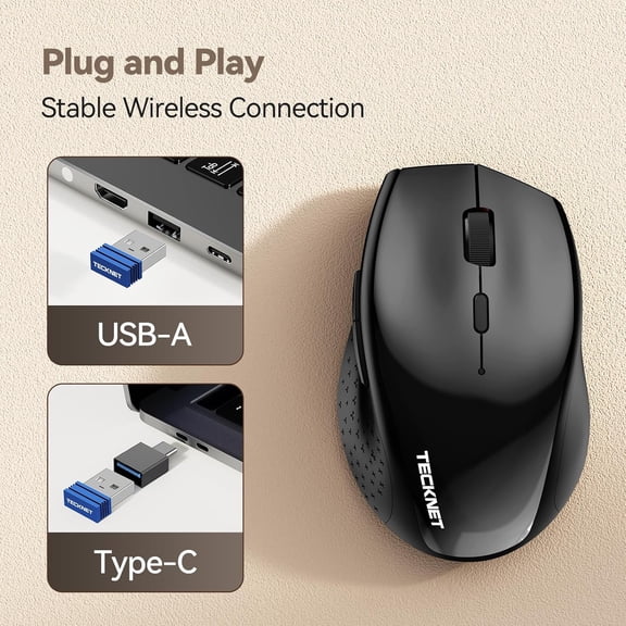 UYWGF-Rechargeable Mouse with Jiggler, Plug & Play, 2.4G Connection with USB-C Adapter, Silent Mouse Quiet Click, 6400 DPI Ergonomic Mouse, Cordless Computer Mice for Laptop, Desktop, PC
