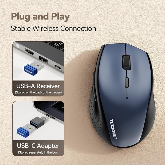 UYWGF-Rechargeable Mouse with Jiggler, Plug & Play, 2.4G Connection with USB-C Adapter, Silent Mouse Quiet Click, 6400 DPI Ergonomic Mouse, Cordless Computer Mice for Laptop, Desktop, PC