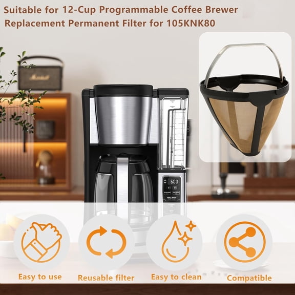 UYWGF-Replacement for CE250 CE251 Coffee Permanent Gold Tone Filter, Compatible with Ninja 12-Cup Programmable Coffee Brewer