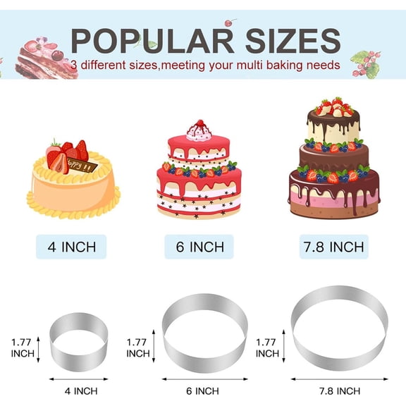 UYWGF-Rotundity Cake Mold (3 Pieces/Set), Stainless Steel 4 to 8 Inch Dessert Cake Ring,Mousse Molds withCake Baking Supplies, Gift Package