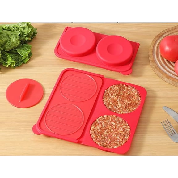 UYWGF-Silicone Burger Press for 4.5" 1/4-1/3 lb Patties - 4 in 1 Hamburger Press Patty Maker for Kitchen BBQ, Non-Stick Burger Patty Mold for Beef Veggie, Dishwasher Safe & Freezer Storage (Red)