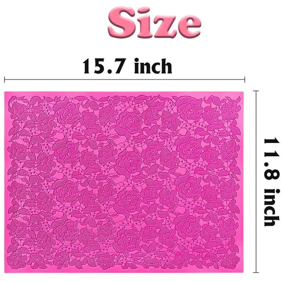 UYWGF-Silicone Cake Fondant Mat, Rose Impression Lace Mold (16 x 12 inches, Pink Rose)