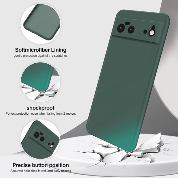 UYWGF-Silicone Case Compatible with Google Pixel 6, Full Body Silky Soft Touch Phone Case with Camera Protection, Shockproof Cover with Microfiber Lining, Green