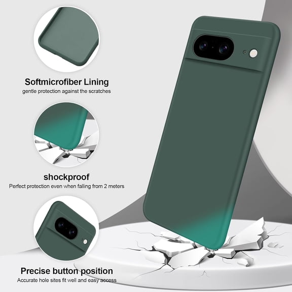 UYWGF-Silicone Case Compatible with Google Pixel 8, Full Body Silky Soft Touch Phone Case with Camera Protection, Shockproof Cover with Microfiber Lining, Green