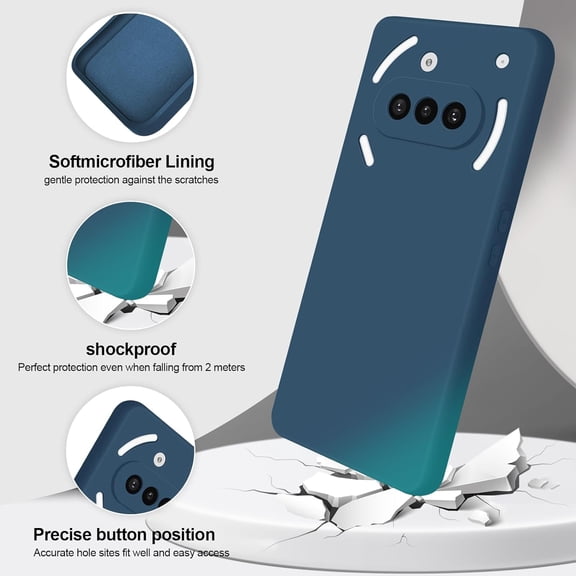 UYWGF-Silicone Case Compatible with Nothing Phone 3a, Full Body Silky Soft Touch Phone Case with Camera Protection, Shockproof Cover with Microfiber Lining, Blue
