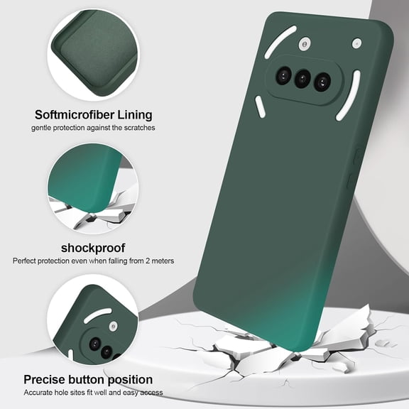 UYWGF-Silicone Case Compatible with Nothing Phone 3a, Full Body Silky Soft Touch Phone Case with Camera Protection, Shockproof Cover with Microfiber Lining, Green