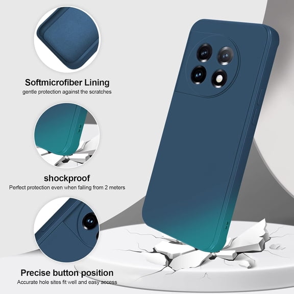 UYWGF-Silicone Case Compatible with OnePlus 11, Full Body Silky Soft Touch Phone Case with Camera Protection, Shockproof Cover with Microfiber Lining, Blue