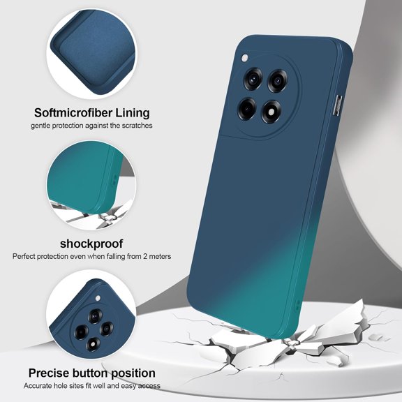 UYWGF-Silicone Case Compatible with Oneplus 12R, Full Body Silky Soft Touch Phone Case with Camera Protection, Shockproof Cover with Microfiber Lining, Blue
