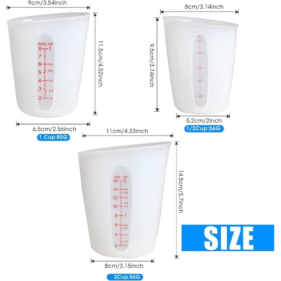 UYWGF-Silicone Measuring Cups (2 Cup + 1 Cup) Flexible Measure Melting Cups for Epoxy Resin Butter, Chocolate Squeeze Pour Baking Cup Dishwasher Safe BPA Free 500/250 ML with Marking Cup/Ounce