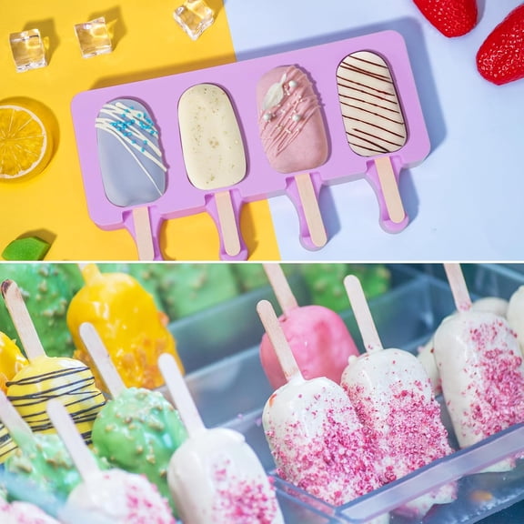 UYWGF-Silicone Popsicle Molds, 2 Pack Cake Pop Molds Reusable Popsicles Maker Ice Pop Cakesicle Molds with 50 Wooden Sticks & 50 Popsicle Bags for Homemade DIY Popsicles