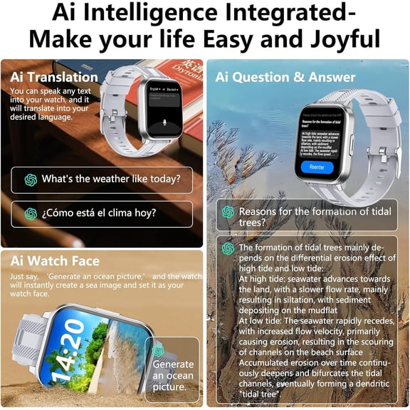 UYWGF-Smart Watch with Ai Functions GPS Tracking for Android Phones and iPhone Compatible Bluetooth Call Message Alert Heart Rate/Sleep Monitor IP68 Waterproof for Men Women