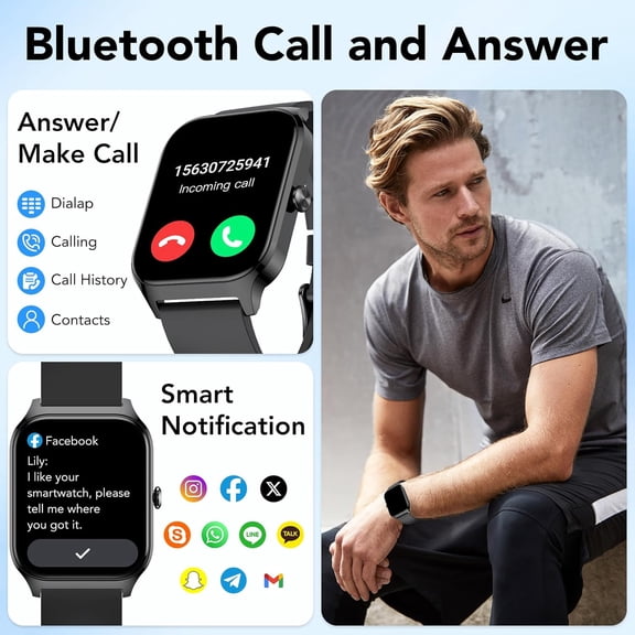 UYWGF-Smart Watch for Men Women, 1.85" HD Fitness Tracker with Bluetooth Calls/AI Voice Control, IP68 Waterproof, 115+Sports Modes, 24/7 Heart Rate/Sleep Fitness Watch Compatible with iOS/Android, Bl