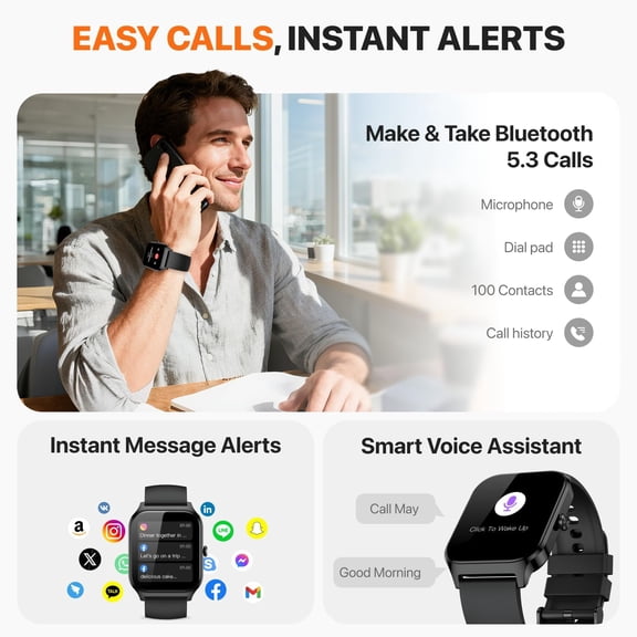 UYWGF-Smart Watch for Women Men,(Answer/Make Call) 1.83'' Fitness Activity Tracker Smartwatch for Android iPhone iOS Compatible,IP68 Waterproof Step Counter Watch with Sleep Monitor, 2 Traps