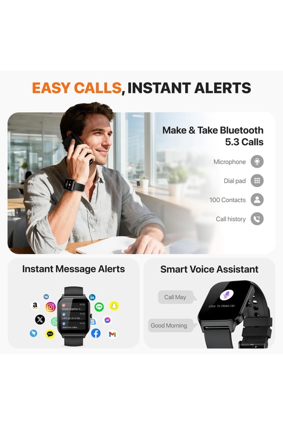 -Smart Watch for Women Men,(Answer/Make Call) 1.83'' Fitness Activity Tracker Smartwatch for Android iPhone iOS Compatible,IP68 Waterproof Step Counter Watch with Sleep Monitor, 2 Traps