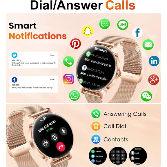 UYWGF-Smart Watches Women,1.27'' Activity Trackers with Bluetooth Calls(Answer&Make) Heart Rate/Sleep/SpO2 Monitor Sport Modes Waterproof for iPhone/Android (Rose Gold)