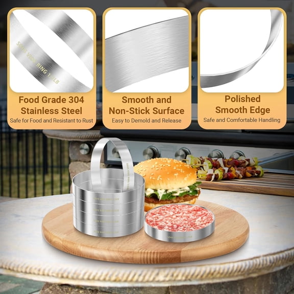 UYWGF-Sous Vide Hamburger Patties Cooking Rings for Immersion Circulator, Make 1/2 LB Hamburgers, Set of 6, Made of Food Grade 304 Stainless Steel, Sous Vide Accessories, Ring Molds for Cooking