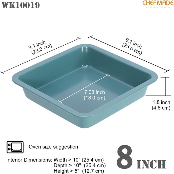 UYWGF-Square Cake Pan, 8-Inch Bakeware Non-Stick Carbon Steel Pan Deep Dish Oven Baking Mold Baking Tray Ovenware for Cakes, Bread, Pizza, CookiesGreen