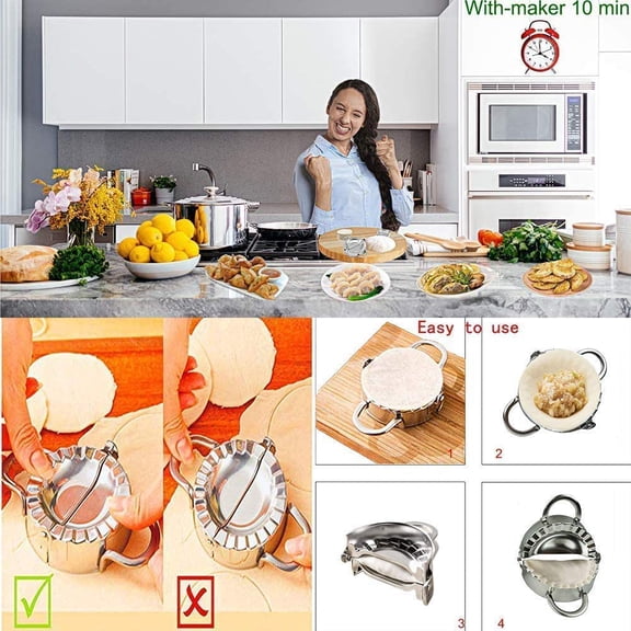 UYWGF-Stainless Steel Empanada Ravioli Maker Press, Dumpling Pierogi Mold - Wonton Mould, Easy-tool for Dumpling Wrapper Dough Stamp Cutter Pastry Pie Making (Extra Large 6 inch)