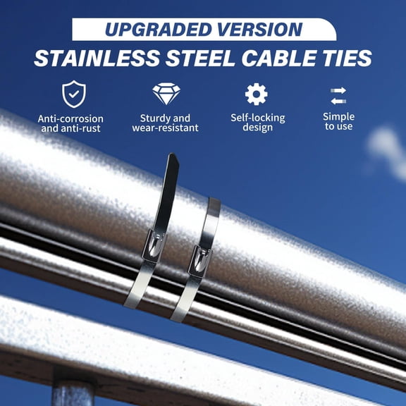 UYWGF-Stainless Steel Zip Ties 100PCS 11.8 Inch Heavy Duty Metal Self Locking Cable Ties for Chain Link Fence, Exhaust Wrap, Thermal Insulation, Outdoor, Industrial Use