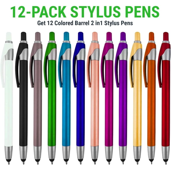 UYWGF-Stylus Pens -Capacitive Styli Pen with Ballpoint Blue Ink Writing- Sensitive Rubber tip for Your Phone- Samsung Galaxy & Most Touch Screen Devices-Assorted Colors-Pen and Stylus Combo 12 Pack