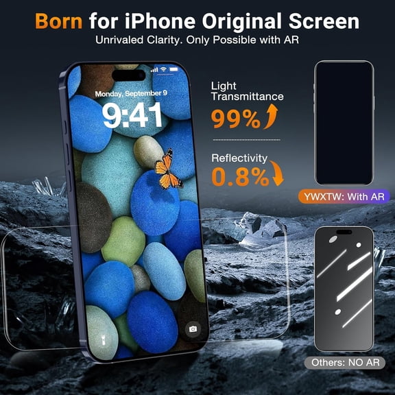 UYWGF-[Sunlight Readability Screen Protector for iPhone 17 Pro 6.3 Inch, Anti Reflective Zero Glare TOP 9H+ Tempered Glass Screen Saver 17 Pro Accessories Case Friendly