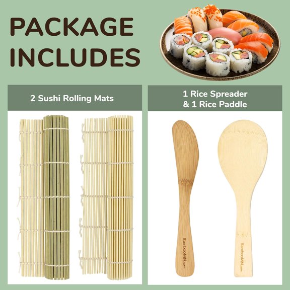 UYWGF-Sushi Making Kit, Green Bamboo Sushi Roller Mat, Natural Bamboo Sushi Mat, Rice Paddle, Spreader