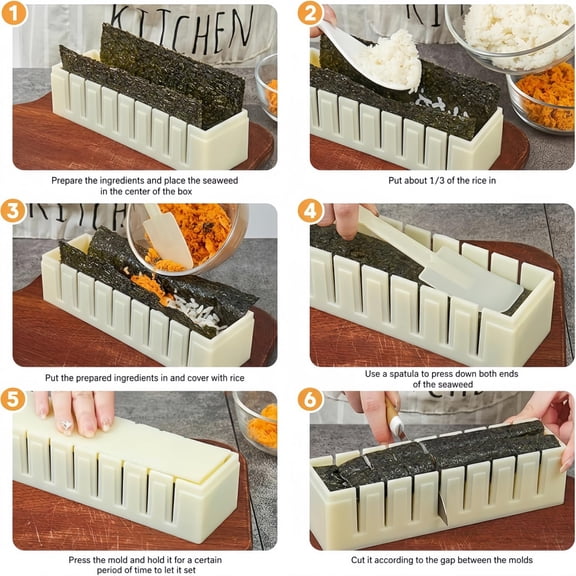 UYWGF-Sushi Making Kit Sushi Maker Kit Sushi Molds Press with Sushi Rice Mold Shapes Sushi Maker Roller Kit Sushi Kit for Beginners (Square 5 Pack) (Square)