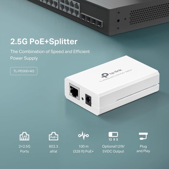 UYWGF-TL-PD30G-M2 | . +  IEEE 802.3at/af | PoE to Non-PoE Adapter | Splits Power & Data up to 328ft | Plug & Play | UL Certified | 12V/9V/5V DC Output