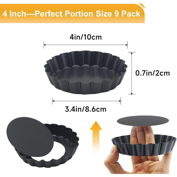 UYWGF-Tart Pans with Removable Bottom, Quiche Pans Nonstick Fluted Tart Pans for Pie, Quiches, Tartlets (4 Inch-9Pcs)