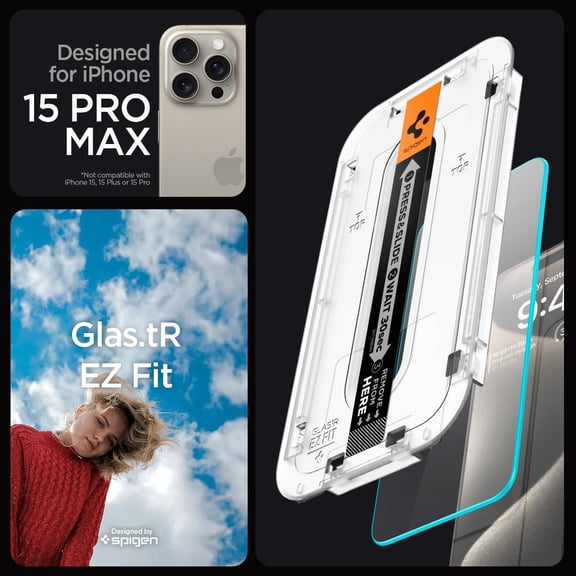 UYWGF-Tempered Glass Screen Protector [GlasTR EZ FIT] designed for iPhone 15 Pro Max [Case Friendly] - 2 Pack