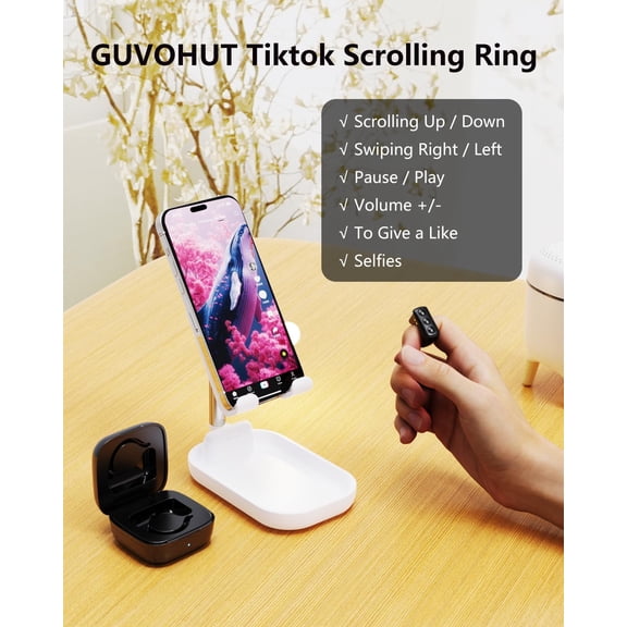 UYWGF-TikTok Remote Control for TikTok, TikTok Scrolling Ring, Bluetooth Page Turner for iPad/Kindle App/iPhone/Android (Black)