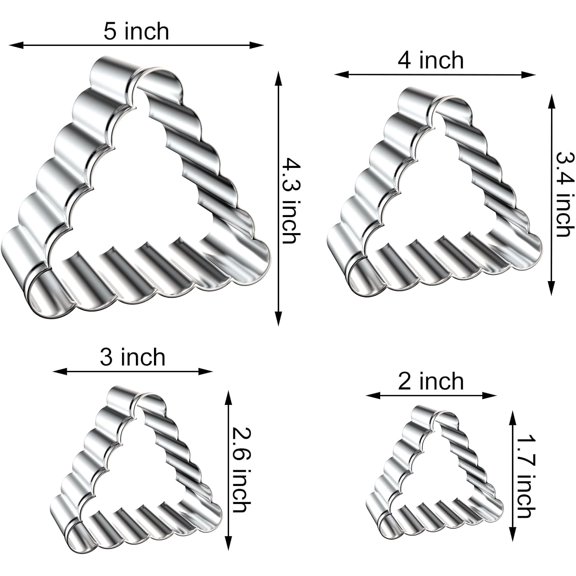 UYWGF-Triangle Cookie Cutter Set with Fluted Edge Large - 5 Inch, 4 Inch, 3 Inch, 2 Inch - Scalloped Wavy Edge Geometric Cookie Cutters Shapes Biscuit Fondant Clay Molds - Stainless Steel