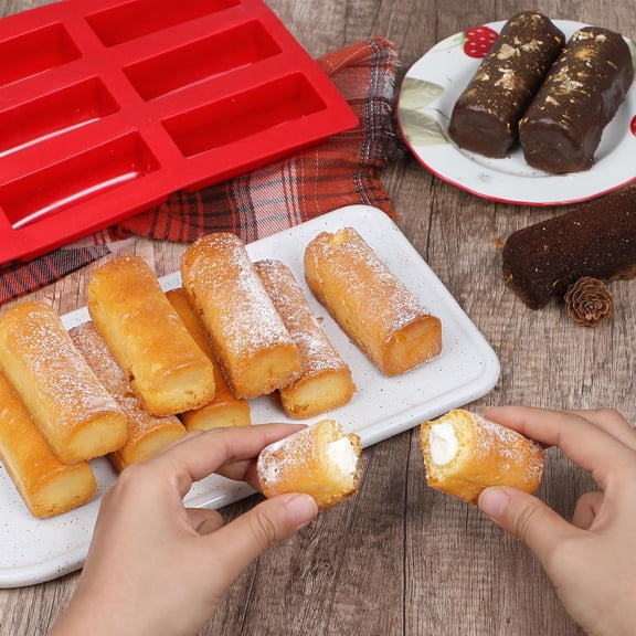 UYWGF-Twinkie Pan Silicone Mini Log Cake Mold For 3D Cylinder Mousse, DIY Pudding Cake Molds Oblong 9 Cavity (Red)
