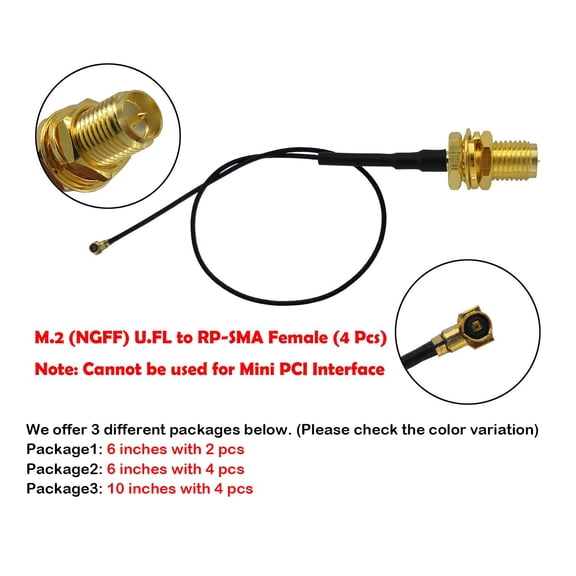 UYWGF-UFL to SMA M.2 NGFF U.FL to RP-SMA Female MHF4 Connector Pigtail Antenna Extension Cable (6 inches (4 Pcs))