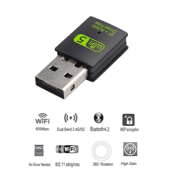 UYWGF-USB WiFi Bluetooth Adapter, 600Mbps Dual Band 2.4/5GHz Wireless Network Card, USB WiFi Dongle for PC/Laptop/Desktop, Support Windows 7/8.1/10