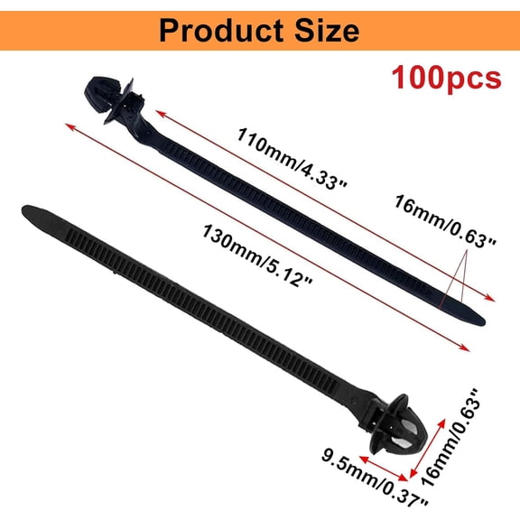 UYWGF-Umbrella Wing Nylon Push Mount Zip Ties 100Pcs, Heavy Duty Black Wire Zips Tie Mounts, Self Locking Push Mount Cable Zip Tie for Engine Bay Wire Harness, Indoor Wires Tying (5.12"x0.63")