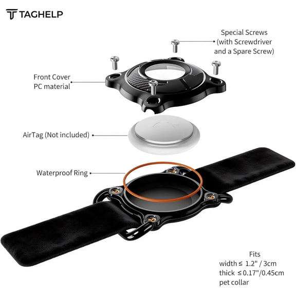 UYWGF-Waterproof AirTag Dog Collar Holder  Heavy Duty Chew Proof with Metal Cover & Removable Loop, Secure AirTag Collar Mount for Dogs,Dog Tracker, AirTag Collar Holder Metal Loop (Pure Black)