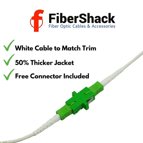 UYWGF-- White SC/APC to SC/APC Fiber Optic Patch Cable FTTH Home Fiber Internet (White SC/APC to SC/APC, 50 Feet / 15M)