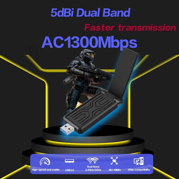 UYWGF-WiFi Adapter,WiFi Adapter for Desktop PC AC1300Mbps Long Range,Dual-Band 5dBi High Gain Antenna,USB 3.0,2.4GHz/5GHz,Support Windows 11/10/8.1/8/7/XP,Mac OS 10.9-10.15