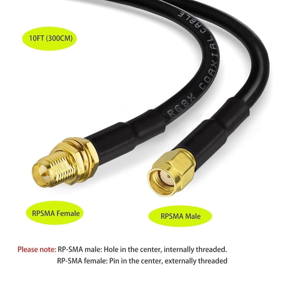 UYWGF-WiFi Antenna Extension Cable (2-Pack) RP-SMA Male to RP-SMA Female Bulkhead Mount RG8X Cable 10ft for WiFi Router Security Camera Wireless Network Card Adapter (Not for TV)