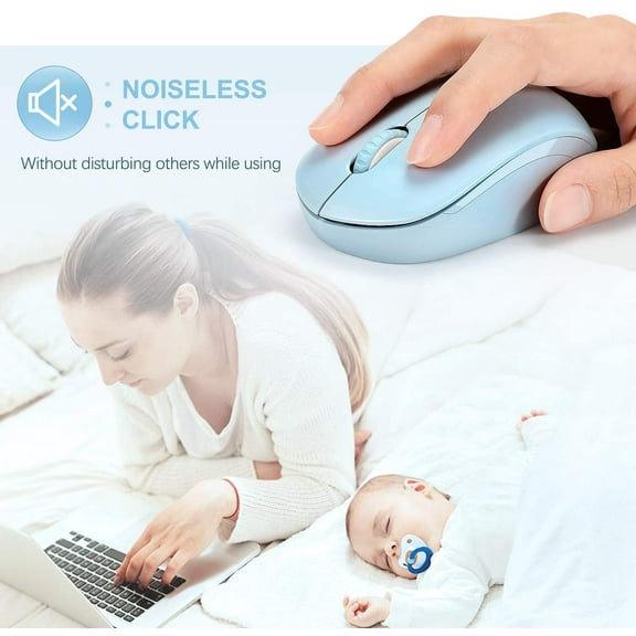 UYWGF-Wireless Mouse, 2.4G Noiseless Mouse with USB Receiver - Portable Computer Mice for PC, Tablet, Laptop with Windows System (Light Blue)