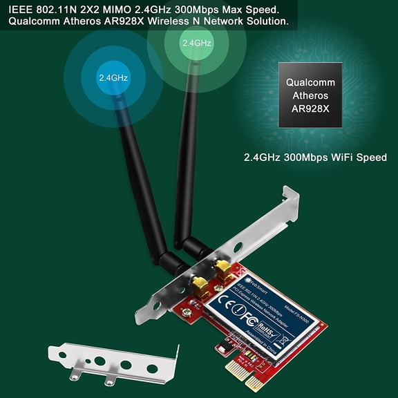 UYWGF-Wireless N 2.4GHz 300Mbps PCIE Wireless Network Adapter for Windows 11, 10, 8.1, 8, 7, XP (32/64bit), Windows Server and Linux PCs, PCIE WiFi Card, PCIE WiFi Adapter (FS-N300)